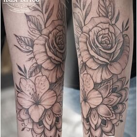 Tattoo Flowers on the forearm motif: mandalas style: graphic / illustrative