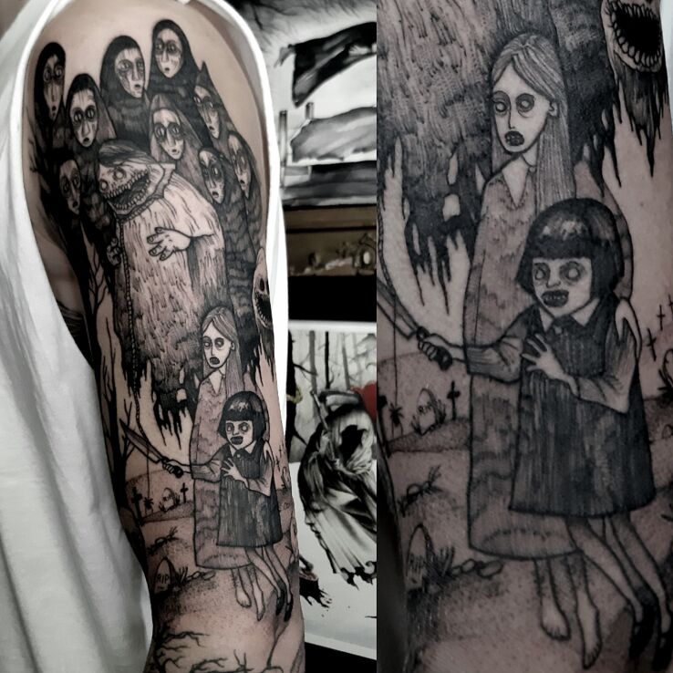 Tatuaż oswajać potwory w motywie postacie i stylu graficzne / ilustracyjne na ręce