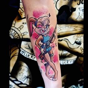 Tattoo Lola Bunny on the forearm motif: colorful style: cartoon / comic book