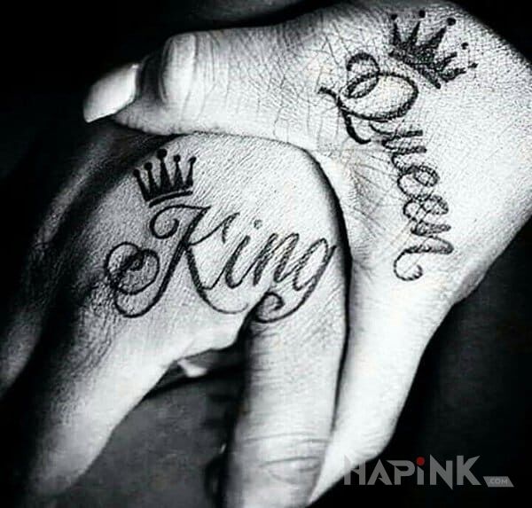 Tattoo King x Queen in Love motif on the hand