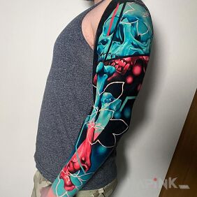 Tattoo Main theme - bones on the forearm motif: sleeves style: realistic