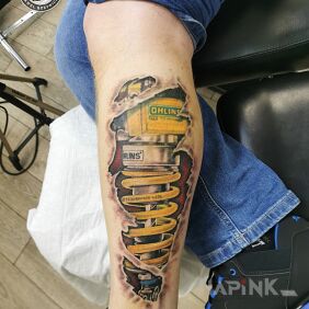 Tattoo Biomechanics on the calf motif: colorful style: biomechanics