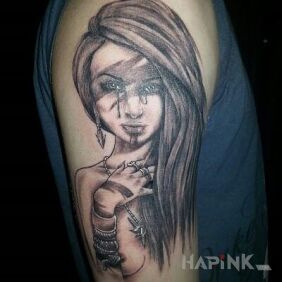 Tattoo Beautiful girl on the upper arm motif: sexy