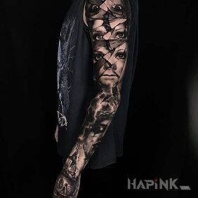 Tattoo She's not short of eyes on the forearm motif: dark style: realistic