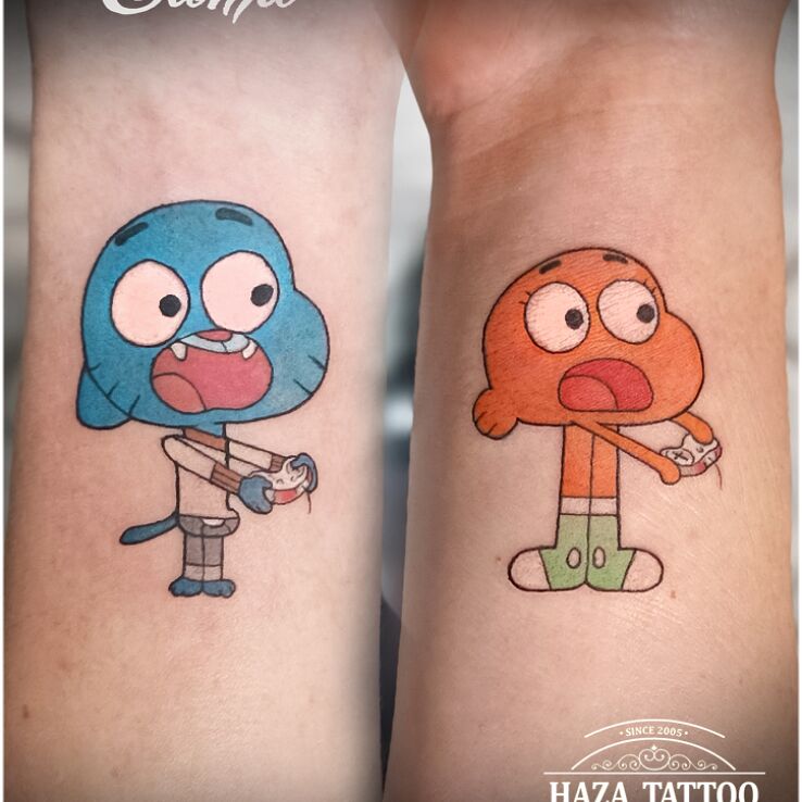 Tatuaż gumball w motywie kolorowe i stylu graficzne / ilustracyjne na przedramieniu