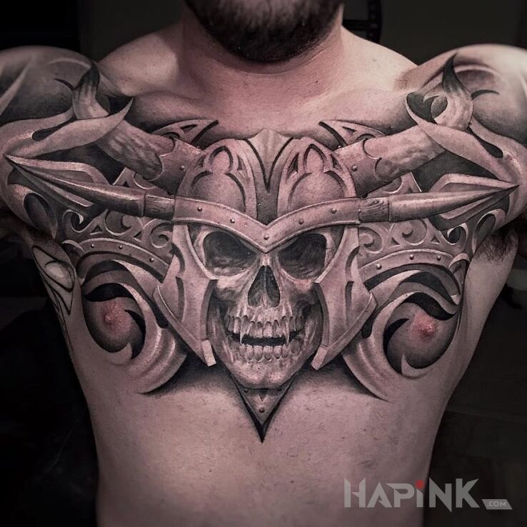 Tattoo Wampirza czaszka in demons motif on the chest