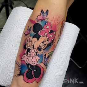 Tattoo Minnie Mouse on the forearm motif: characters style: cartoon / comic book