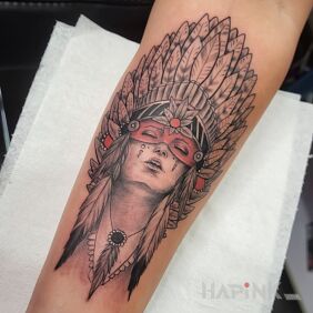 Tattoo Indian Woman on the forearm motif: faces style: realistic