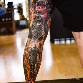 Tattoo Vikings on the calf motif: legsleeves style: realistic