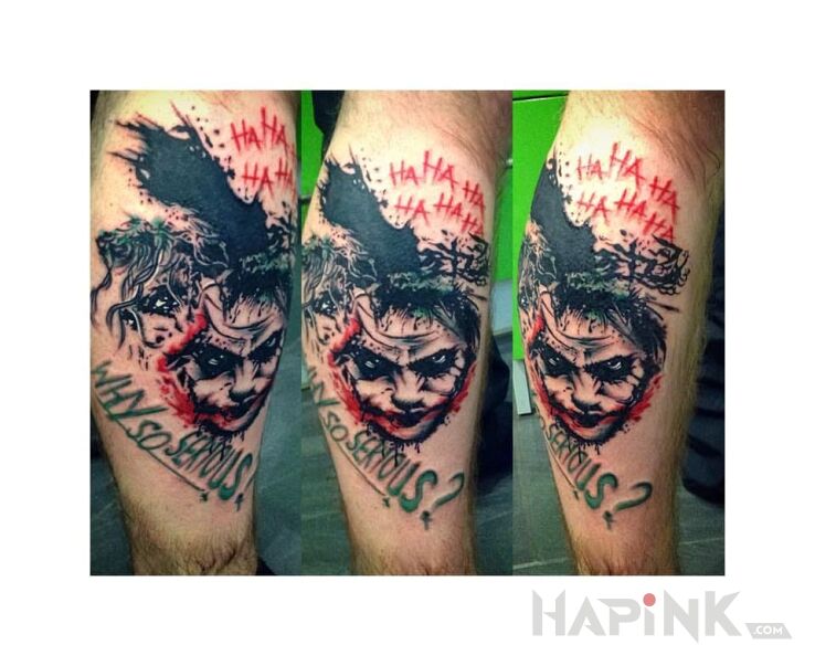 Tattoo Joker in characters motif on the calf