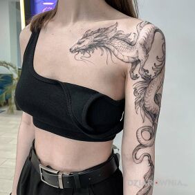 Tatuaż Mistyczny smok na ręce motyw: fantasy styl: graficzne / ilustracyjne