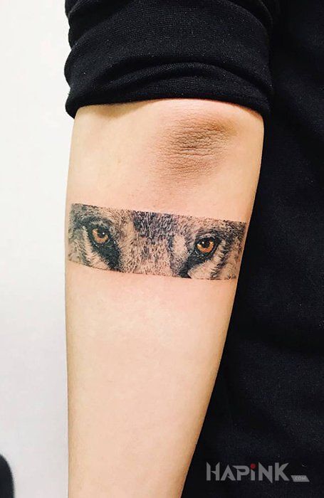 Tattoo Wilcze oczy in animals motif and realistic style on the forearm