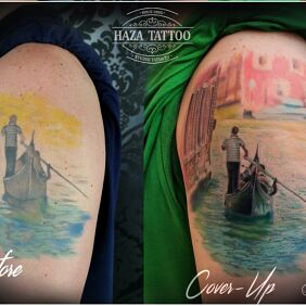 Tattoo Gondola, Venice on the upper arm motif: other style: realistic