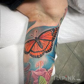 Tattoo Viceroy on the bicep motif: butterflies style: realistic