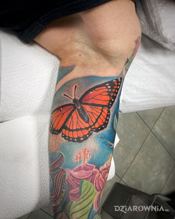 Tatuaż viceroy w motywie motyle i stylu neotradycyjne na bicepsie