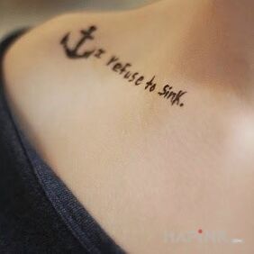 Tattoo Inscription and anchor on the collarbone motif: lettering