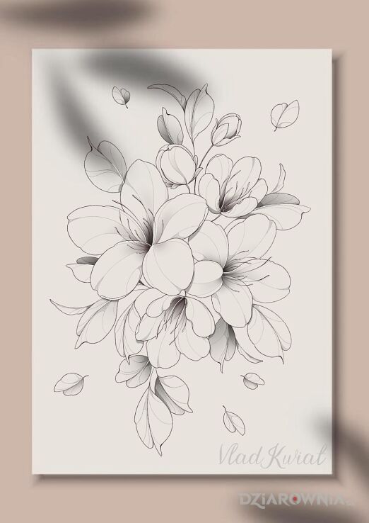 Wzór delikatne kwiaty - kontury / linework