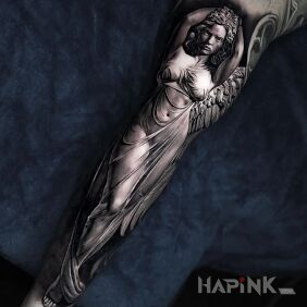 Tattoo Angel on the forearm motif: black and gray style: realistic