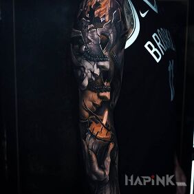 Tattoo A candle lighting the way on the upper arm motif: faces style: realistic