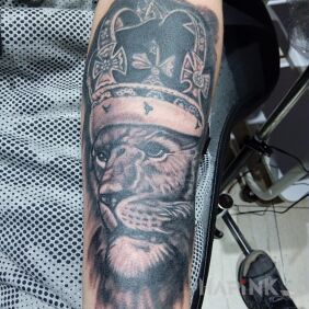 Tattoo Lion on the forearm motif: animals