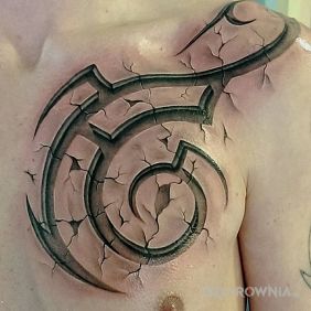 Tatuaż Tribal 3d na klatce motyw: 3D styl: tribale