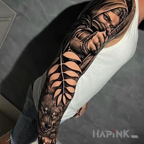 Tattoo The Huntress on the forearm motif: animals style: realistic