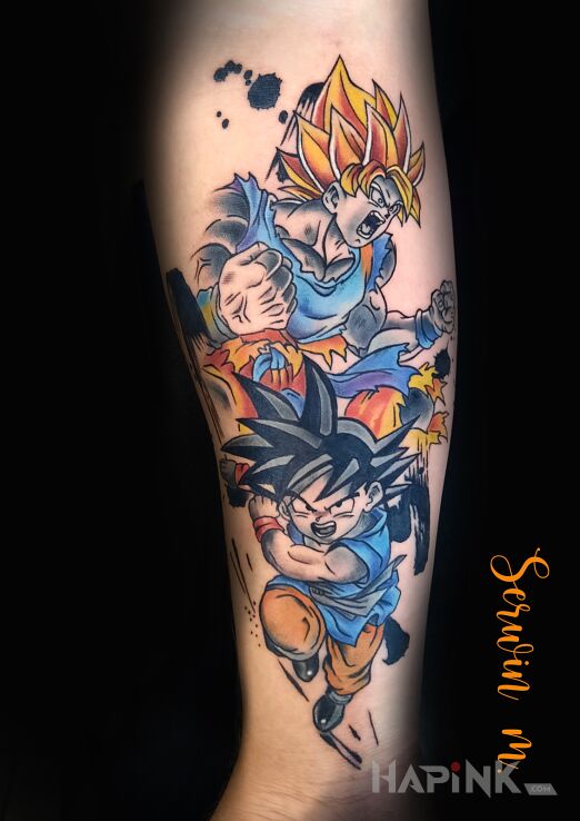 Tattoo Dragon Ball in colorful motif and cartoon / comic book style on the forearm