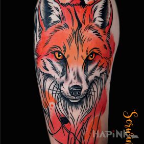 Tattoo Fox on the upper arm motif: colorful style: graphic / illustrative