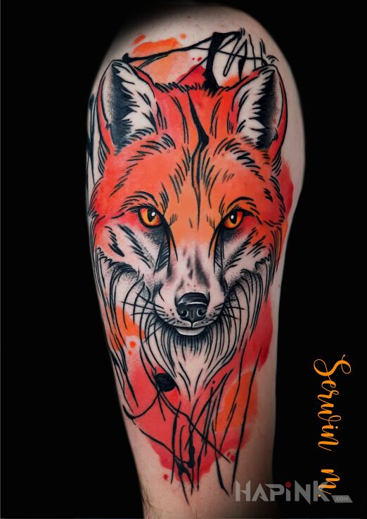 Tattoo Fox in animals motif and Watercolor style On the arm