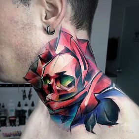 Tattoo Skull in a rose on the neck motif: skulls