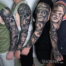 Tattoo 4 paws, each one masterful on the upper arm motif: skulls style: realistic
