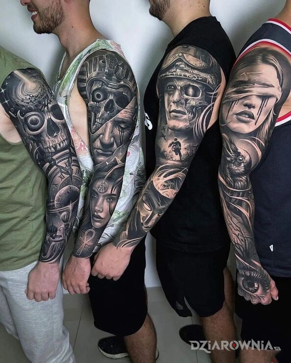 Tatuaż 4 łapy każda mistrzowska w motywie rękawy i stylu realistyczne na przedramieniu