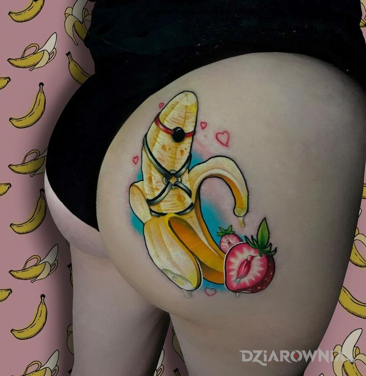 Tatuaż mr banan w motywie śmieszne i stylu newschool na pośladkach