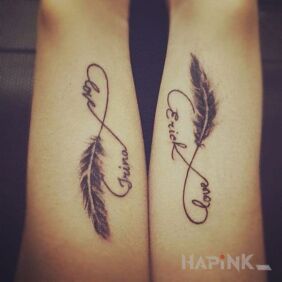 Tattoo For lovers on the forearm motif: lettering