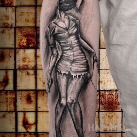 Tattoo Silent Hill - nurse on the forearm motif: characters style: graphic / illustrative