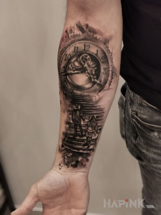 Tattoo Familijny in objects motif and realistic style On the arm