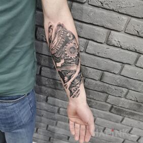 Tattoo Biomechanics On the arm motif: ripped skin style: realistic