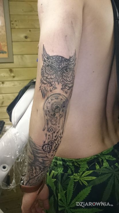 Tatuaż sowa w motywie zwierzęta na ramieniu