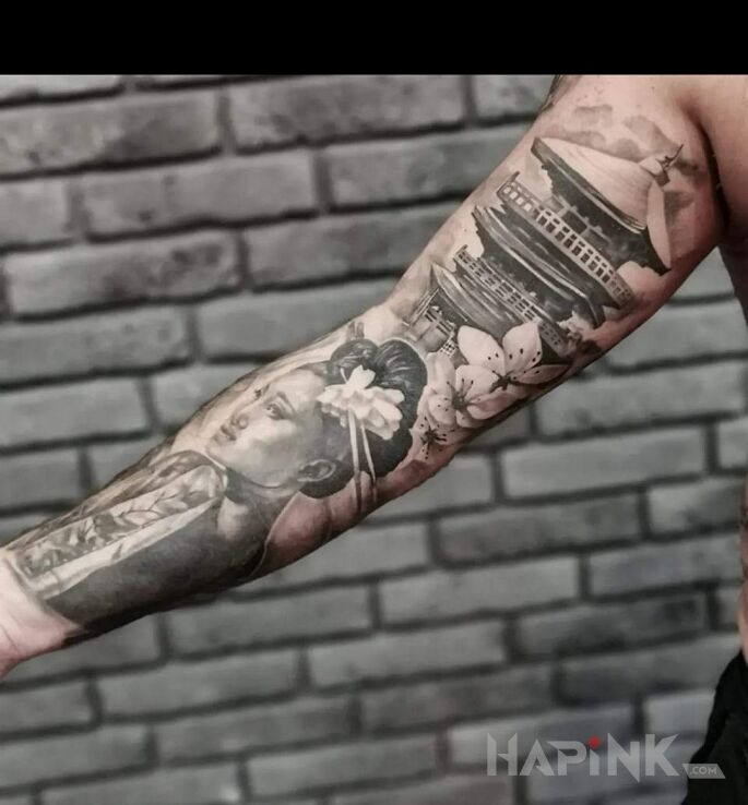 Tattoo Kto nie lubi motywów japońskich..? in faces motif and realistic style On the arm