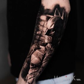 Tattoo Batman On the arm motif: 3D style: realistic