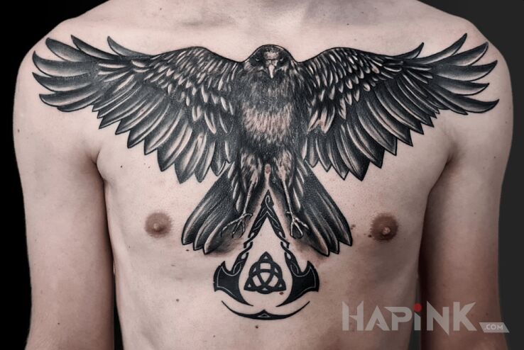 Tattoo Kruk in animals motif and graphic / illustrative style on the collarbone
