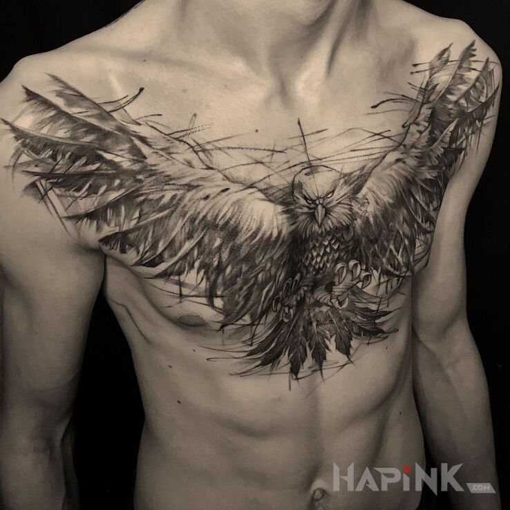 Tattoo Orzeł w sketchu in animals motif and graphic / illustrative style on the chest