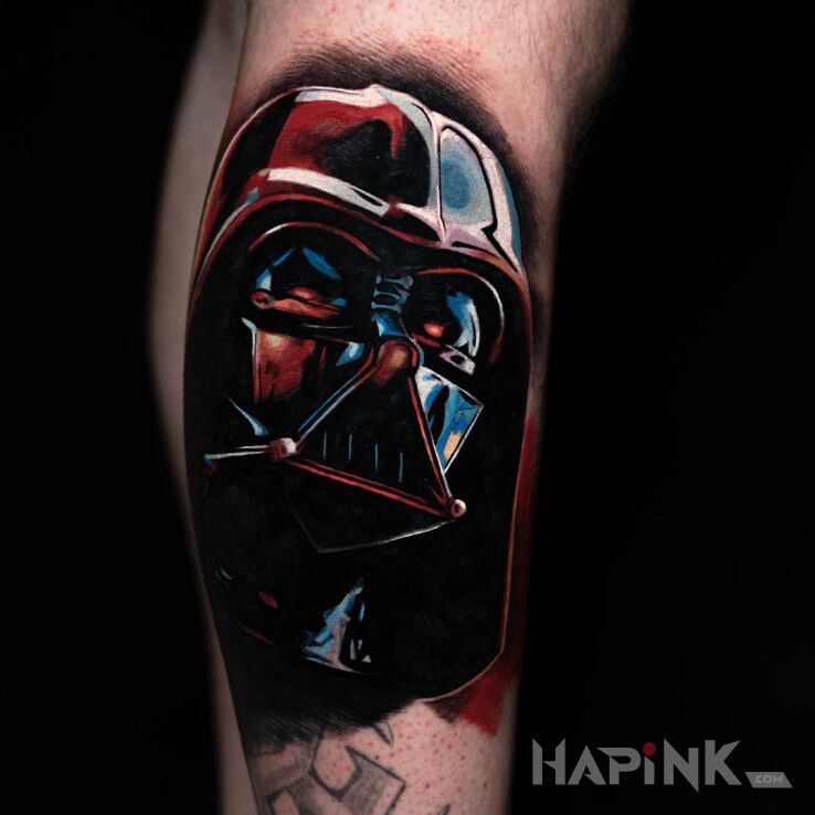 Tattoo Lord Vader - Star Wars in colorful motif and realistic style on the calf