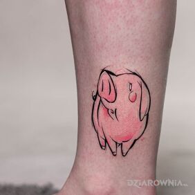 Tatuaż Świnka na nodze motyw: kolorowe styl: graficzne / ilustracyjne