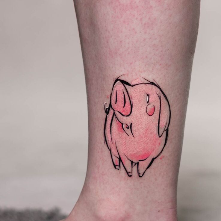 Tatuaż świnka w motywie manga / anime i stylu watercolor na biodrze