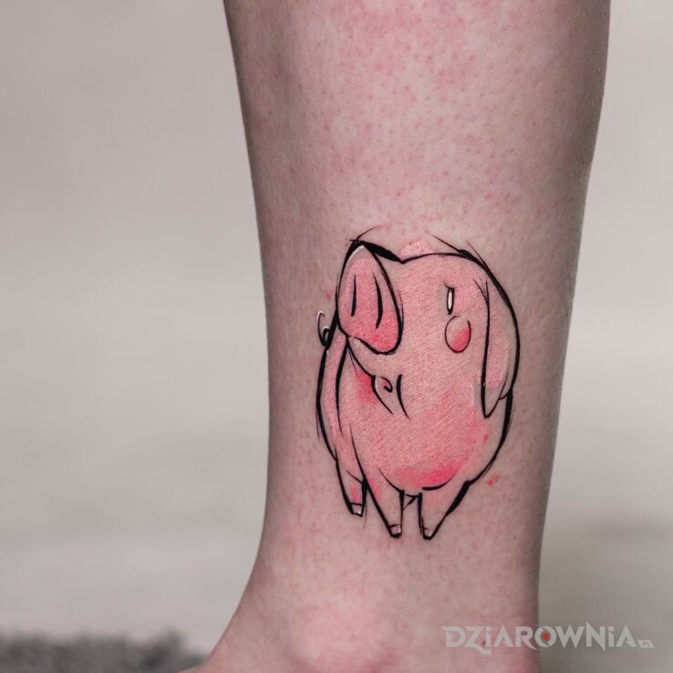 Tatuaż świnka w motywie manga / anime i stylu watercolor na biodrze