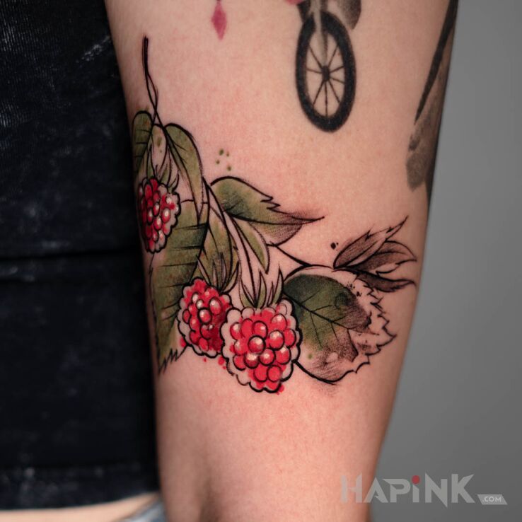 Tattoo Malinka in floral motif and Watercolor style On the arm