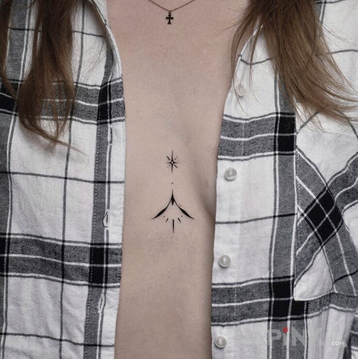 Tattoo Listki in black and gray motif and minimalistic style underboob