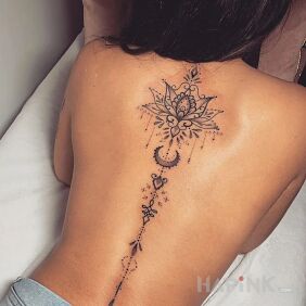 Tattoo Lotus + ornaments on the back motif: ornaments style: dotwork
