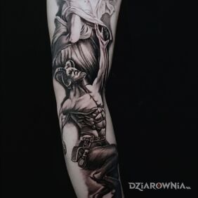 Tatuaż Satyr , pół rękaw na ręce motyw: postacie styl: graficzne / ilustracyjne